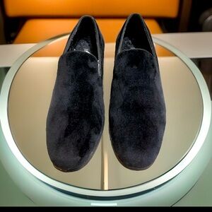 Mens black slip on loafers velour size 9